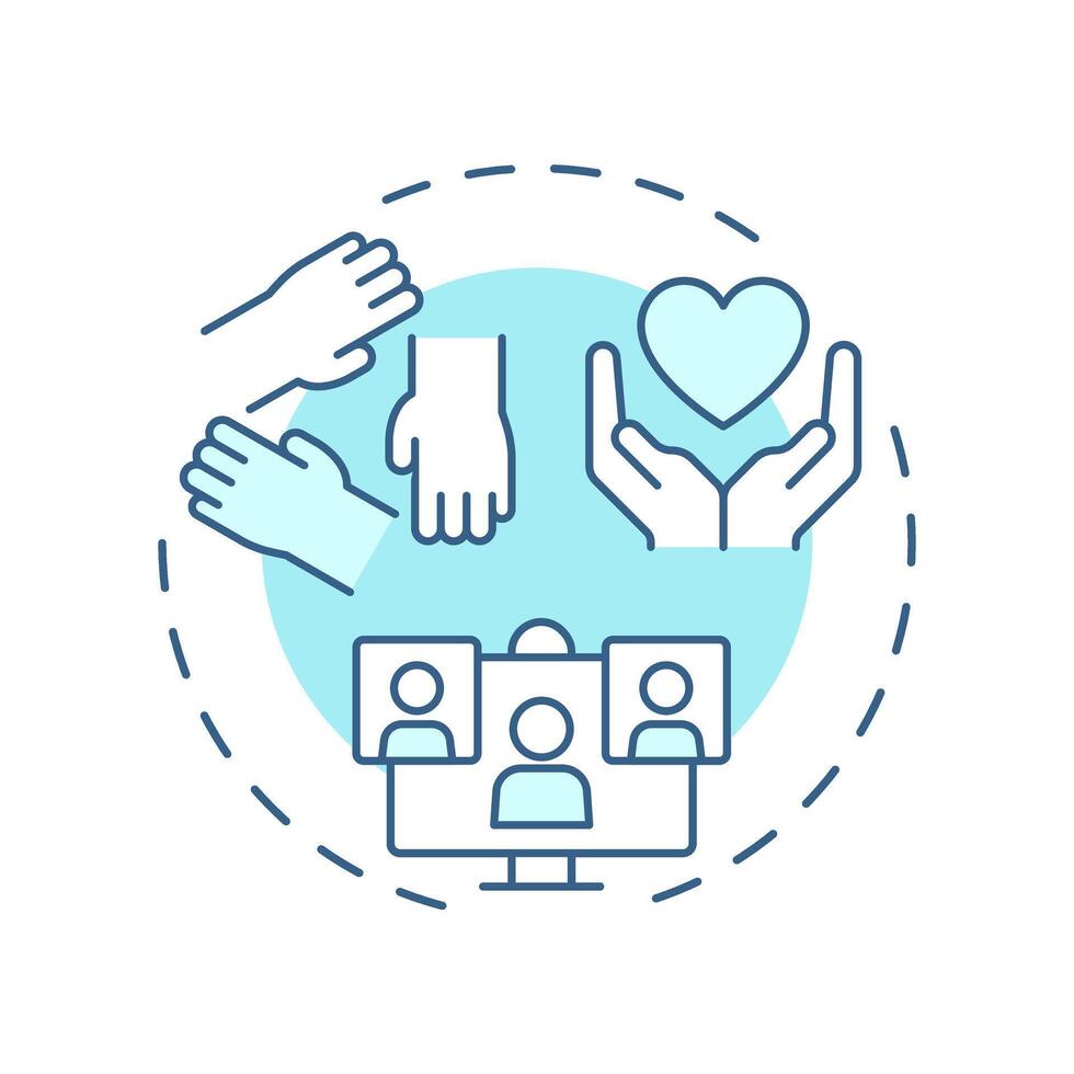 Community based economy soft blue concept icon. Local collaboration. Core element of sharing system. Round shape line illustration. Abstract idea. Graphic design. Easy to use in infographic vector
