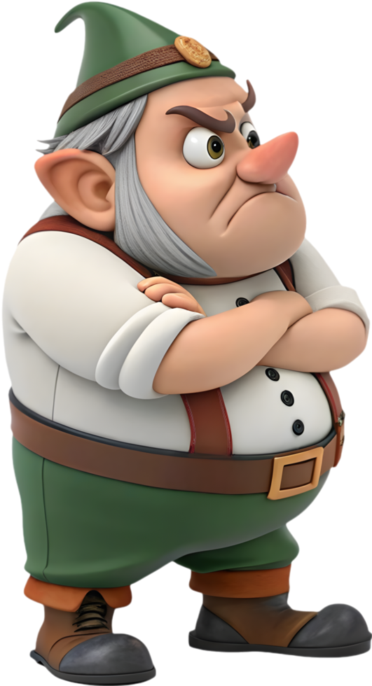 Smiling Cartoon Dwarf with Funny Outfit and Magical Vibe. . png