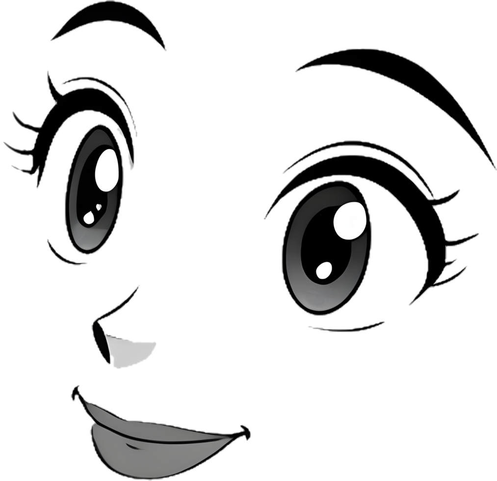 Minimalist Cute Cartoon Face with Elegant Curved Expression. . png
