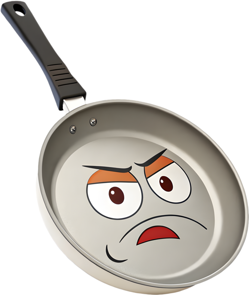 Humorous Frying Pan Cartoon Clipart for Fun Kitchen Decor. . png