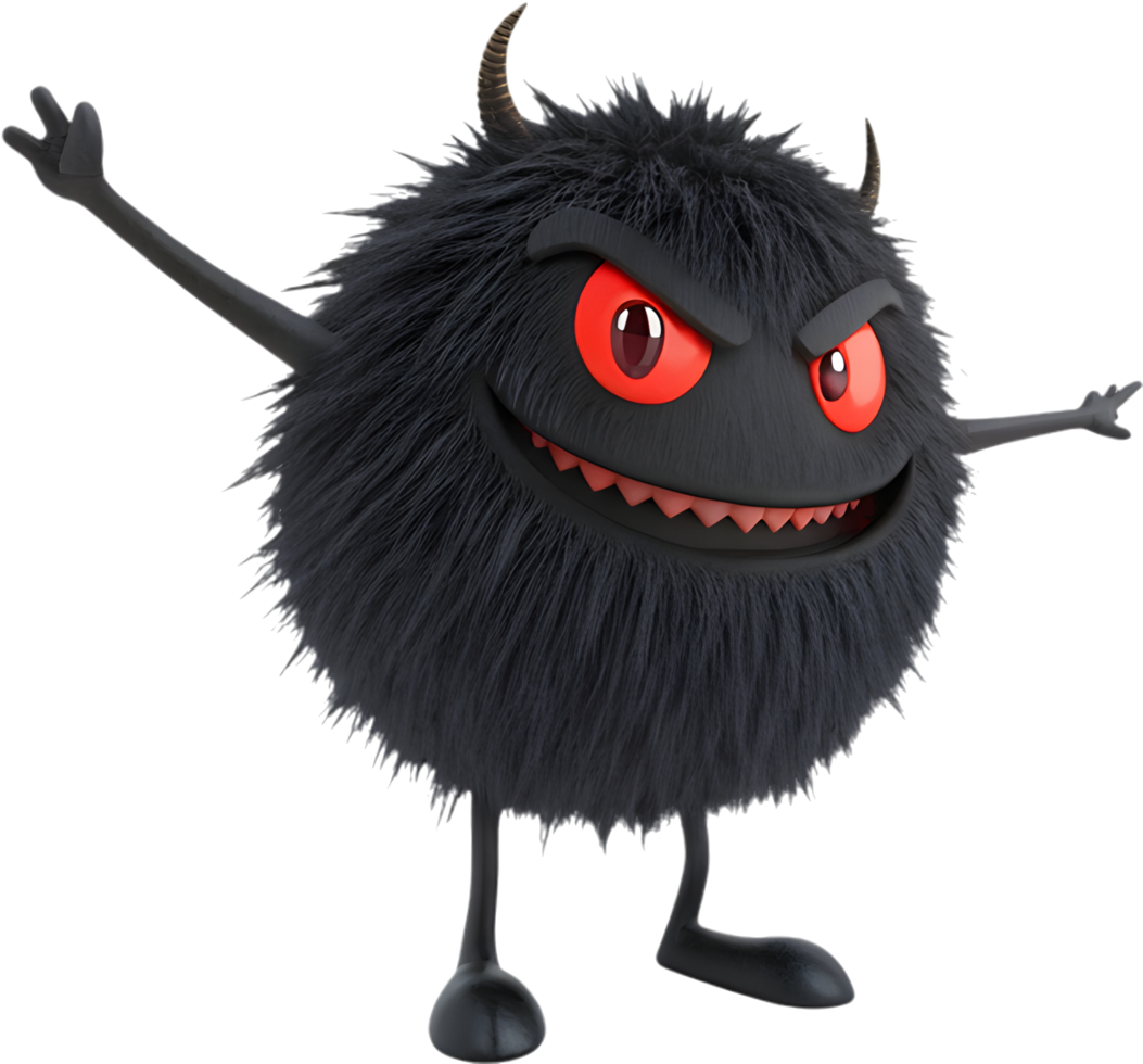 Charming Funny Fluffy Ball Monster Clipart. . png
