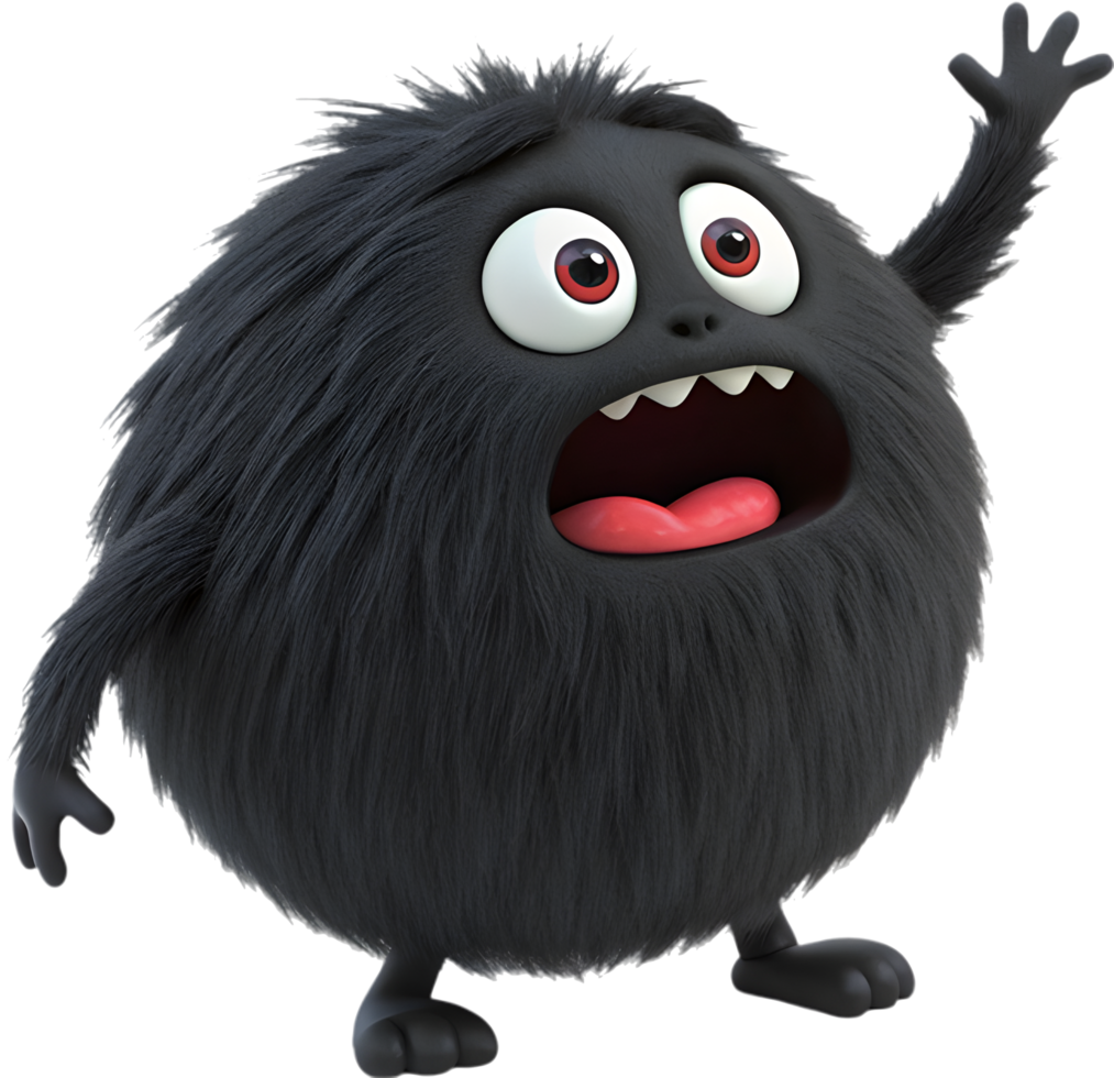Playful and Fuzzy Fluffy Ball Monster Clipart. . png