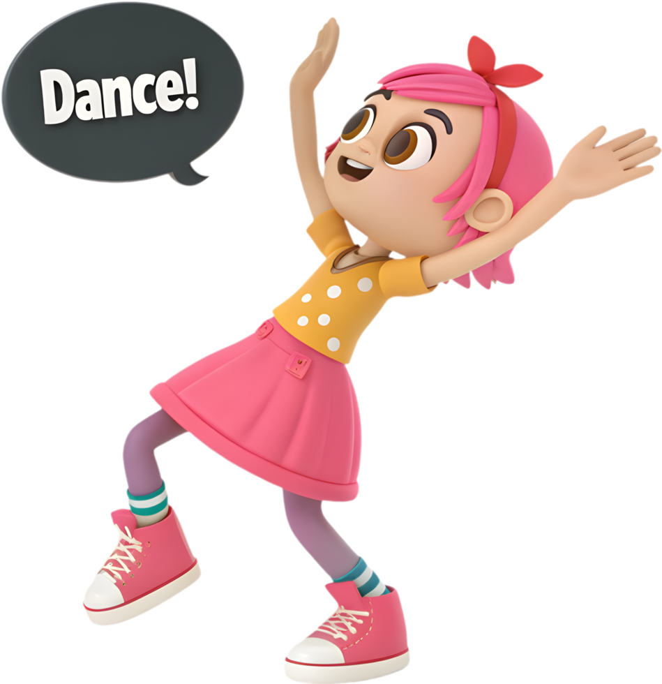 Happy Funky Cartoon Girl with a Unique Playful Expression. . png