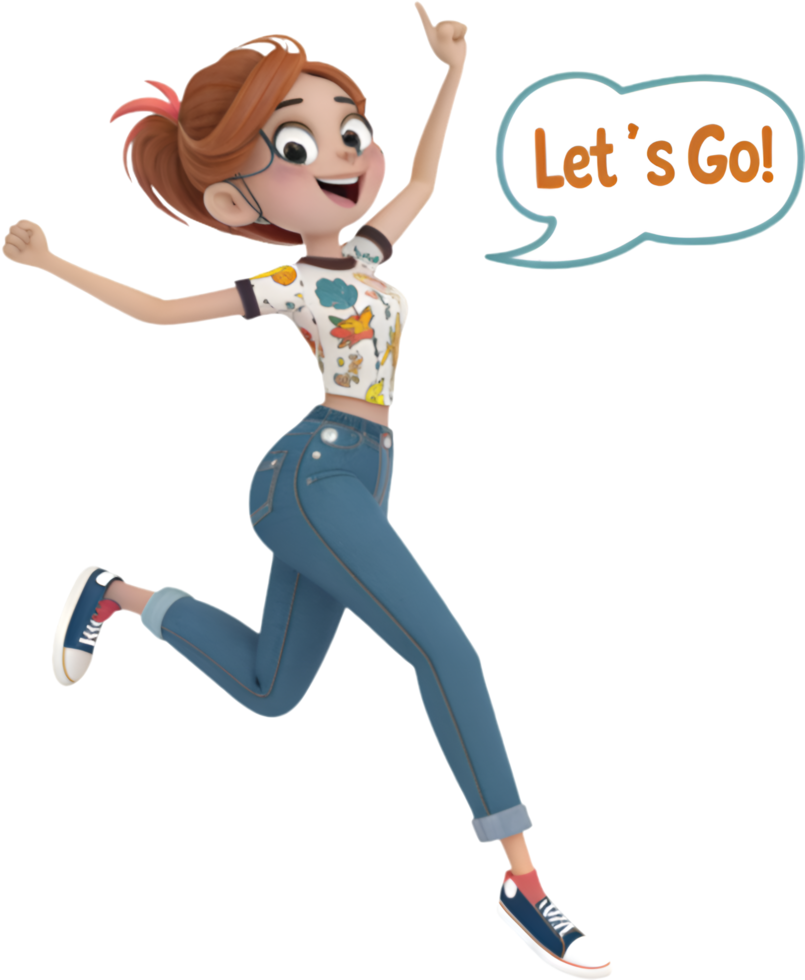 Colorful and Dynamic Cartoon Girl with a Funky Retro Style. . png
