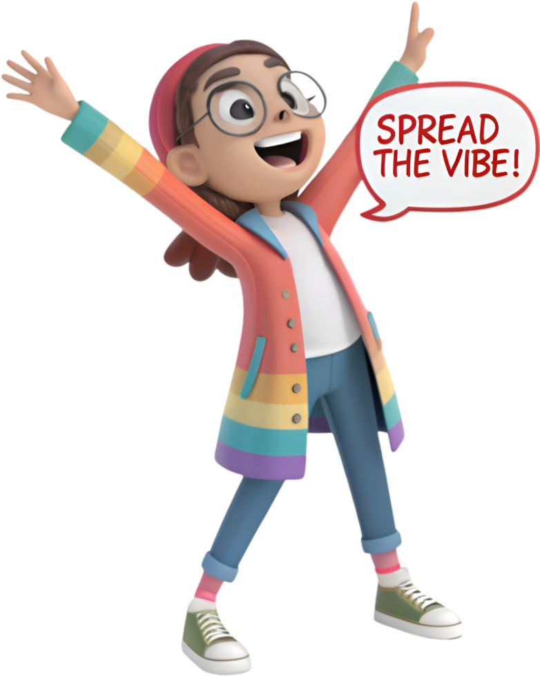 Modern and Stylish Cartoon Girl with a Happy Vibrant Mood. . png