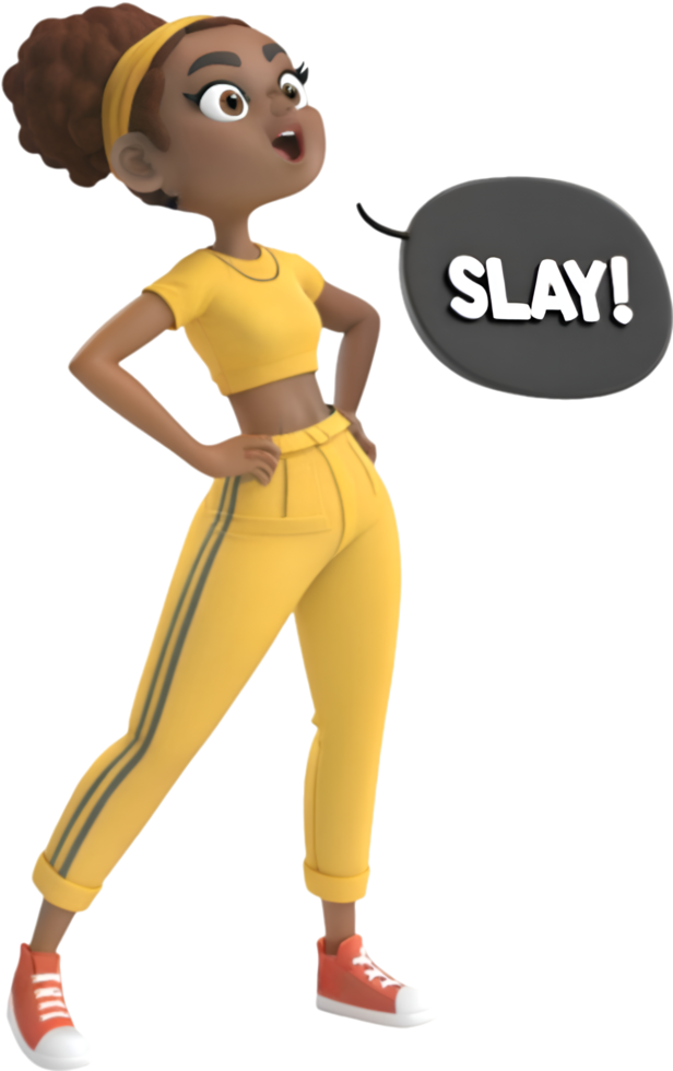 Digital Stylish Cartoon Girl with a Vibrant Trendy Appeal. . png