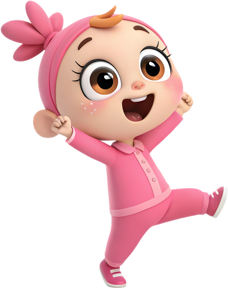 Dynamic Cartoon Girl Illustration with a Happy Fun Mood. . png