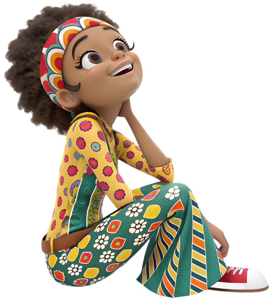 Digital Illustration of a Groovy Playful Cartoon Girl. . png
