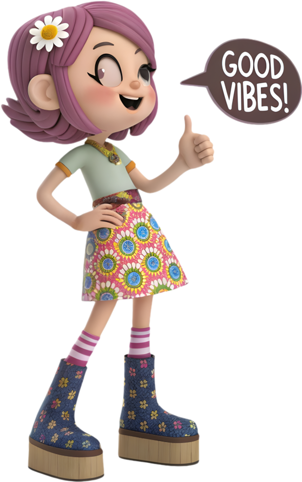 Cute Artistic Girl Illustration in a Dynamic Expression. . png