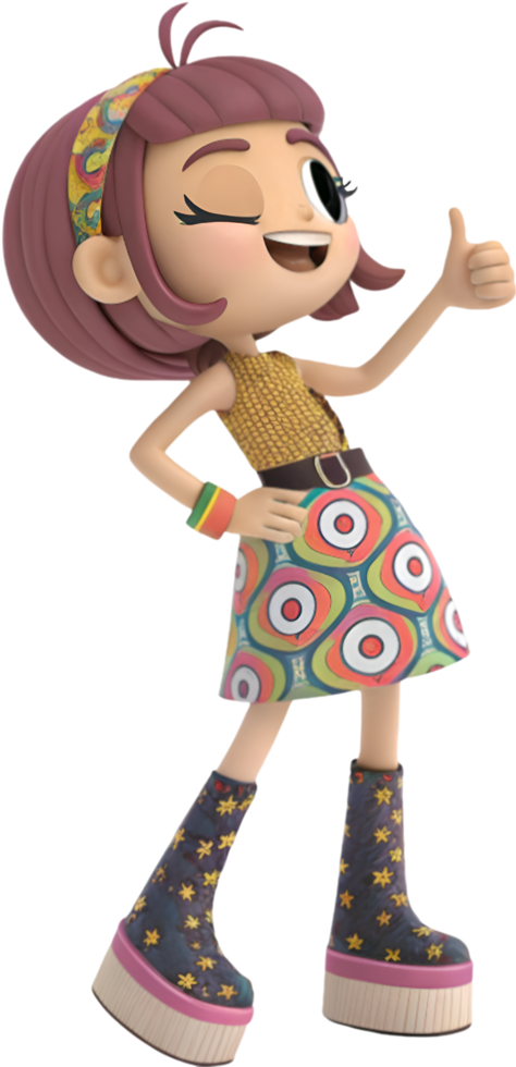 Happy Groovy Girl Cartoon with a Funky Dance Pose. . png