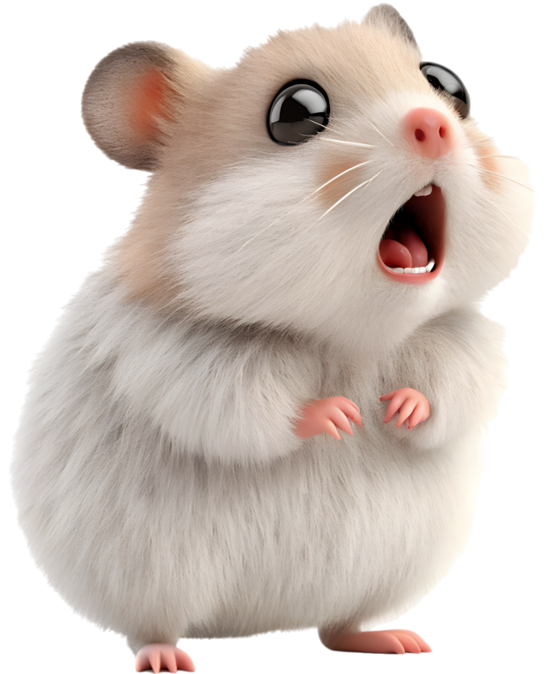 Furry tiny hamster in an expressive and amusing moment. . png