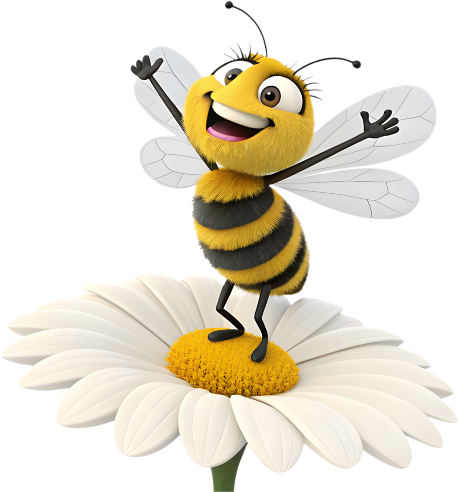 Colorful Cartoon Honeybee in a Delightful Pose. . png