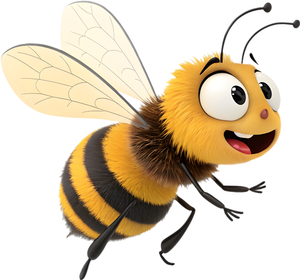 Adorable Cartoon Bee with Cheerful Expressions. . png