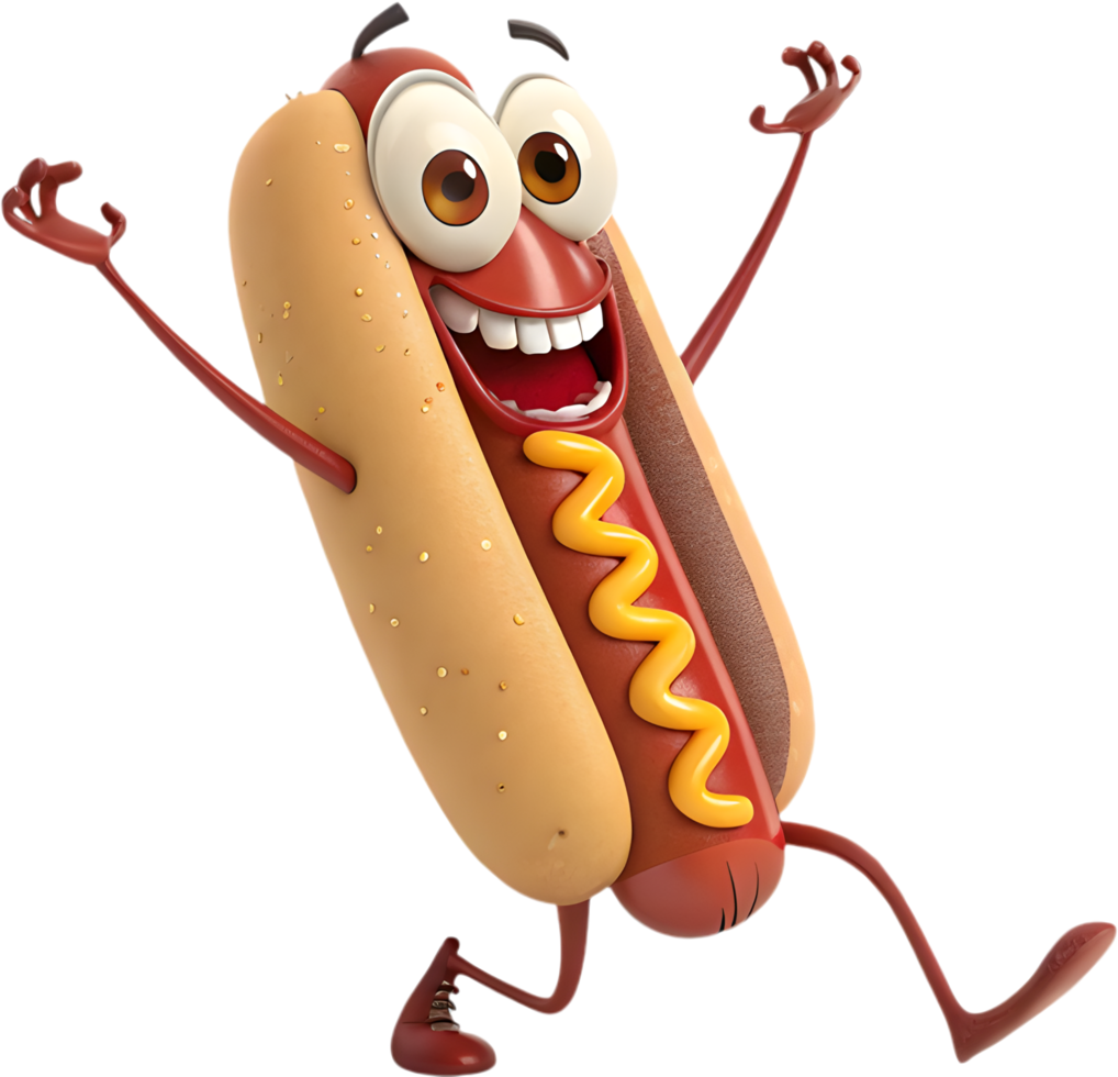 Expressive Hotdog Character with a Cheerful Look. . png