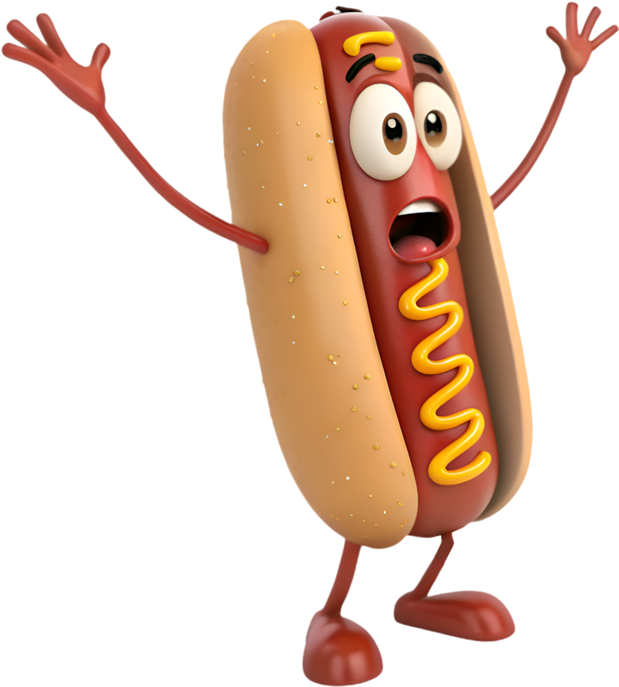 Happy Cartoon Hotdog with a Goofy Expression. . png