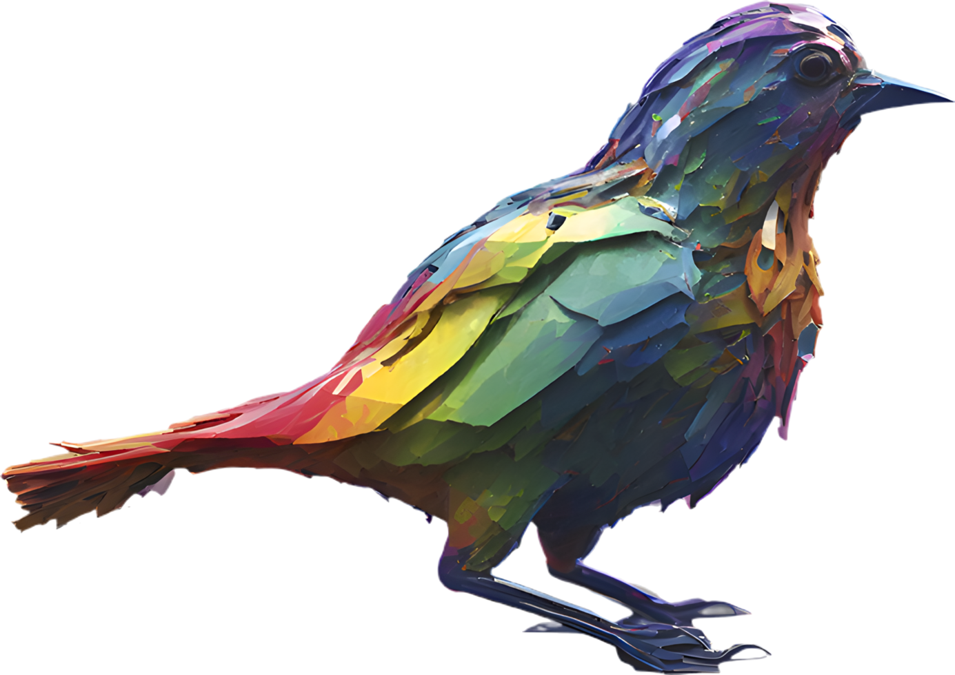 Flying Bird Clipart in an Impressionist Style with Colorful Feathers. . png