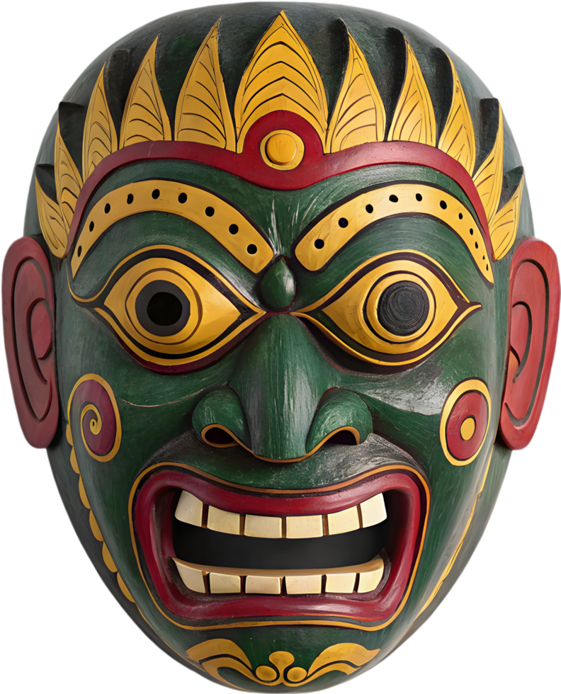 Sacred Balinese Barong Mask Wooden Handcrafted Mythology Art . png