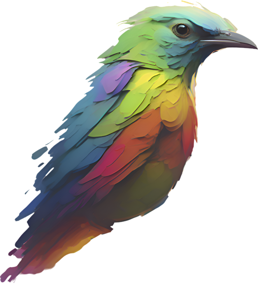 Colorful Flying Bird Clipart in a Bright Abstract Impressionist Style. . png