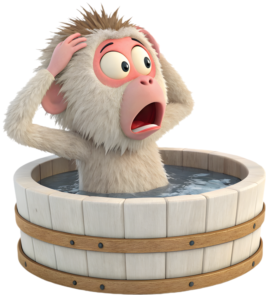 Peaceful Snow Monkey in Hot Spring Clipart for Nature Art. . png