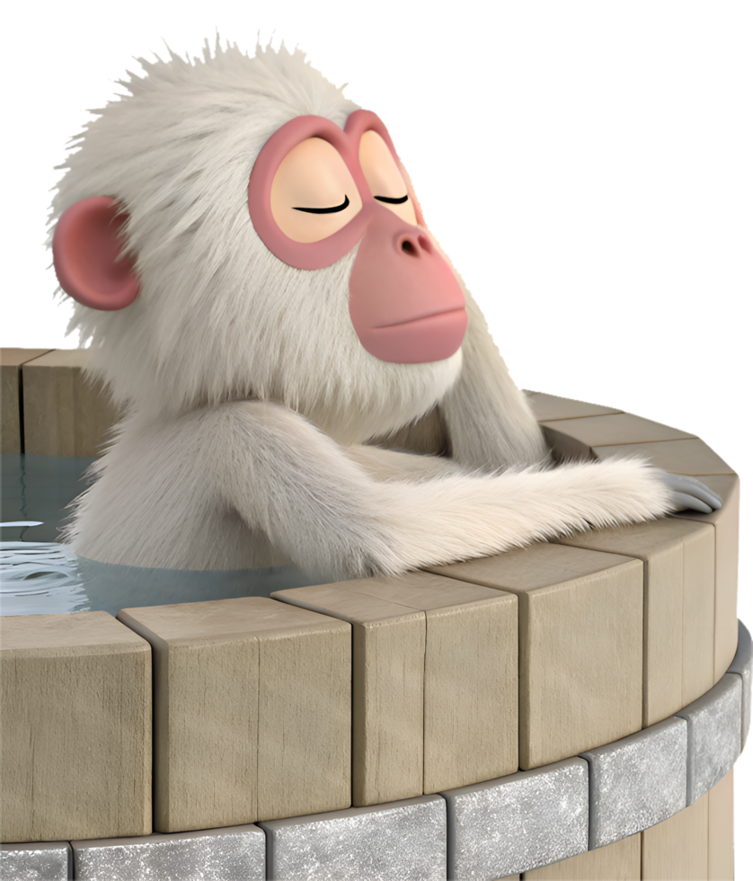 Hot Spring Retreat for Japanese Macaque Clipart with Snowy Background. . png