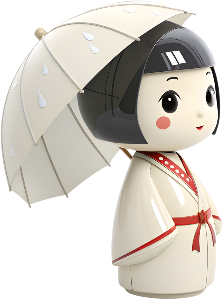 Beautiful Japanese Doll Clipart with Rain Charm for Cultural Designs. . png