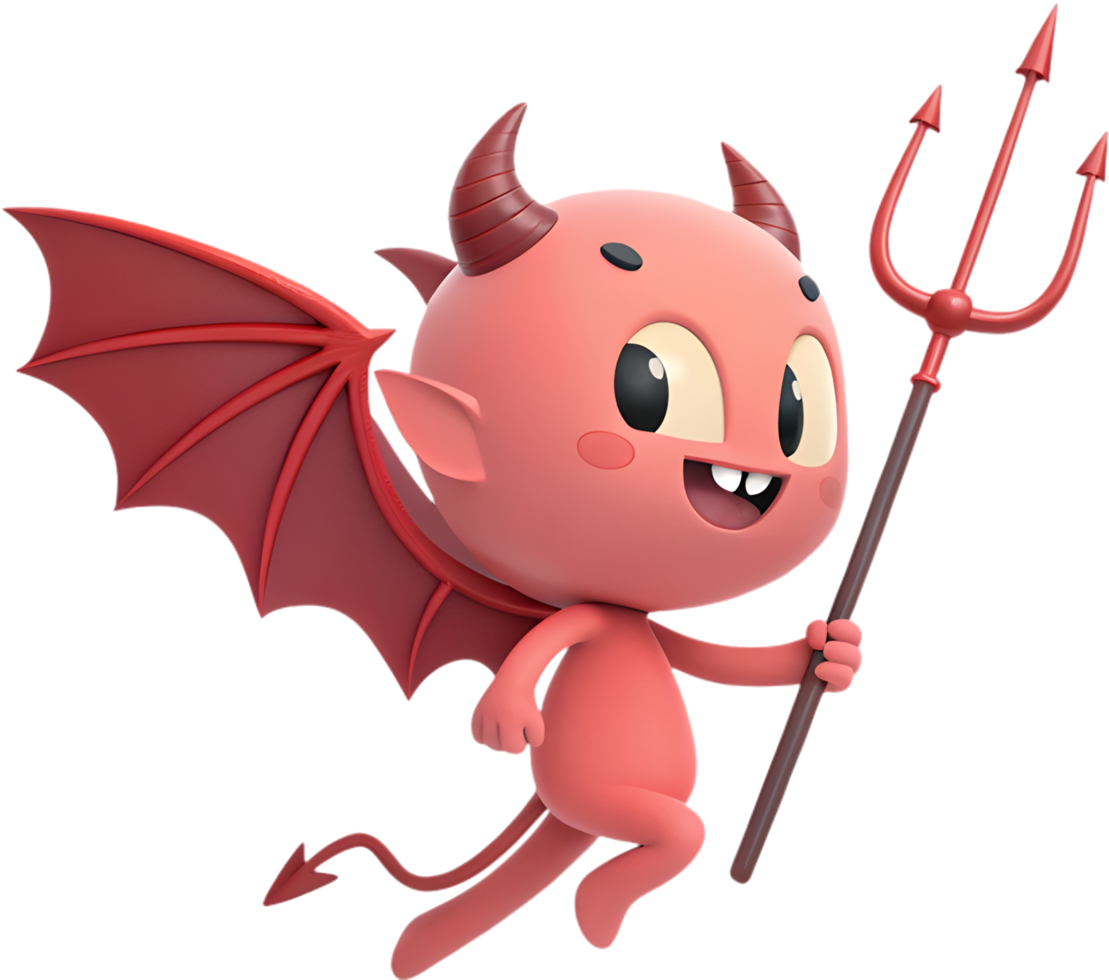 Mischievous Kawaii Devil Clipart with Tail and Horns. . png