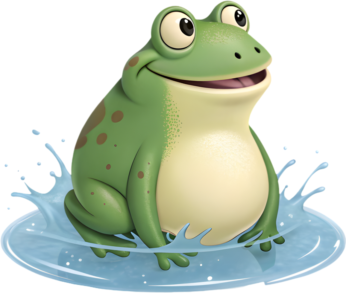 Joyful Frog Cartoon with Cute Expression and Vibrant Colors. . png