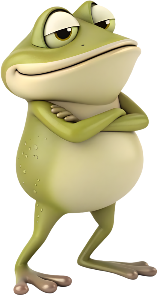 Kawaii Frog with Joyful Expression in Cute Cartoon Style. . png