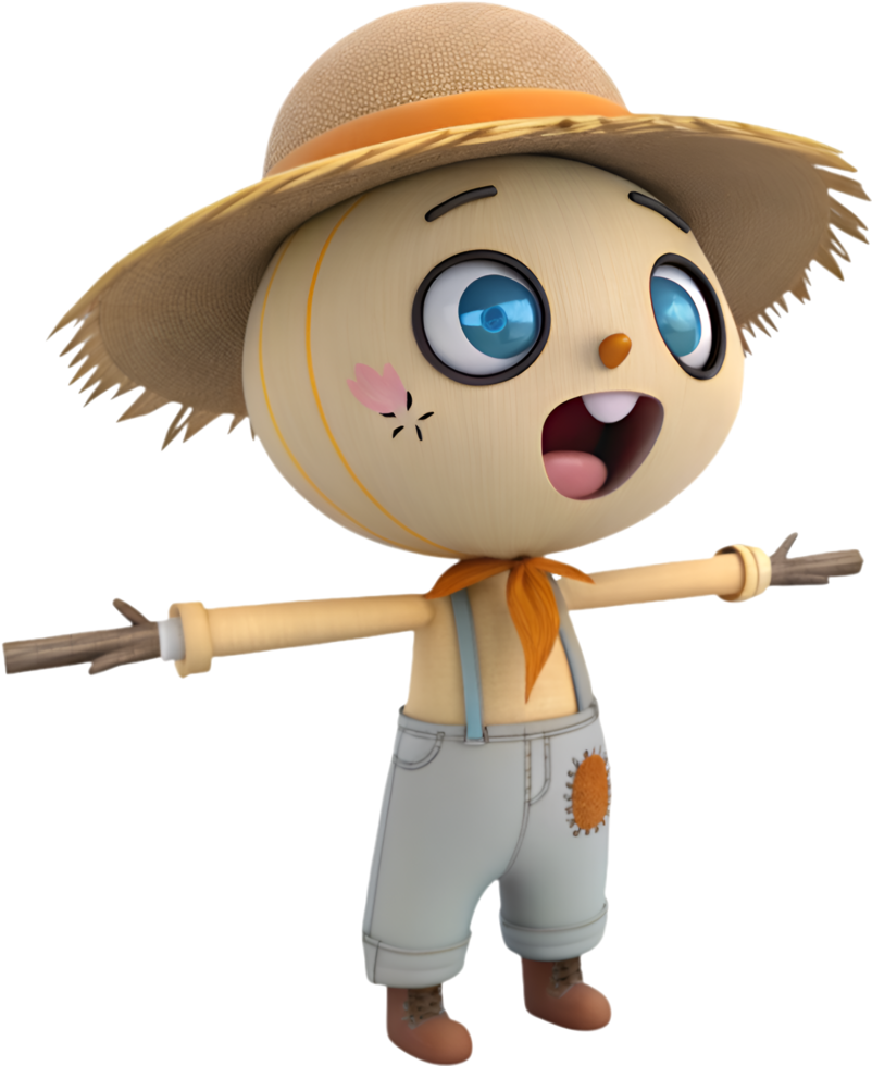 Charming Kawaii Scarecrow with Expressive Features. . png