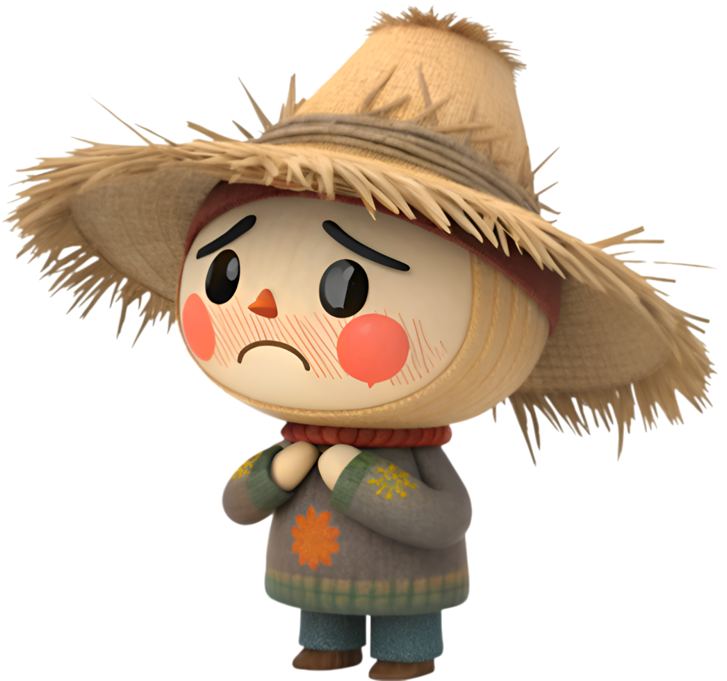 Delightful Kawaii Scarecrow Character for Artwork. . png