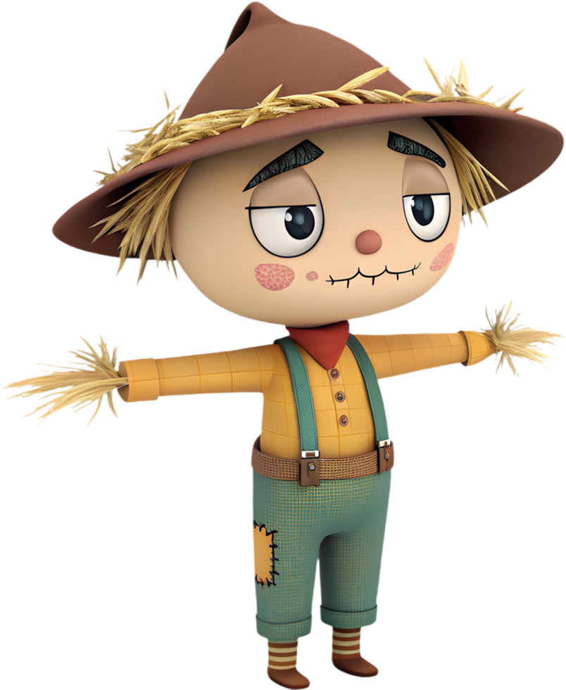 Cartoon Scarecrow with Whimsical and Playful Style. . png