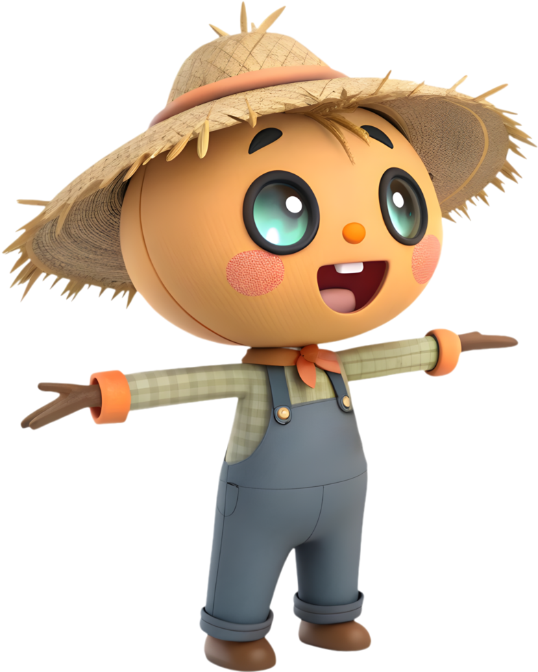 Joyful Scarecrow Clipart with a Friendly Smile. . png