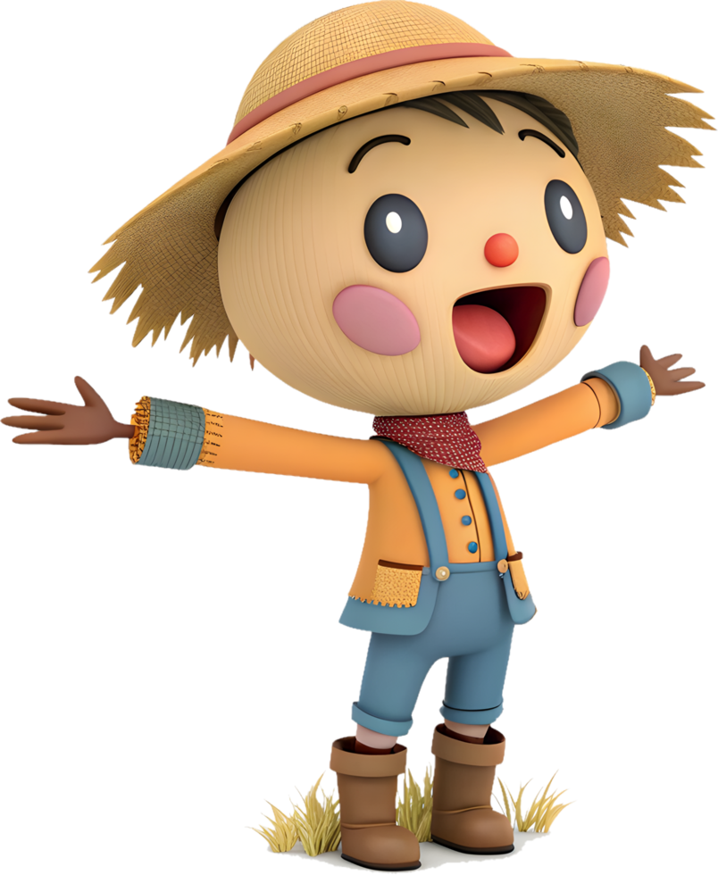Cheerful Scarecrow Character in a Harvest Setting. . png