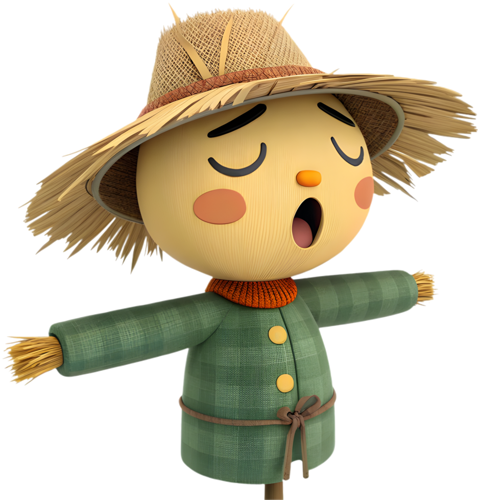 Kawaii Scarecrow Cartoon Character with Happy Expression. . png