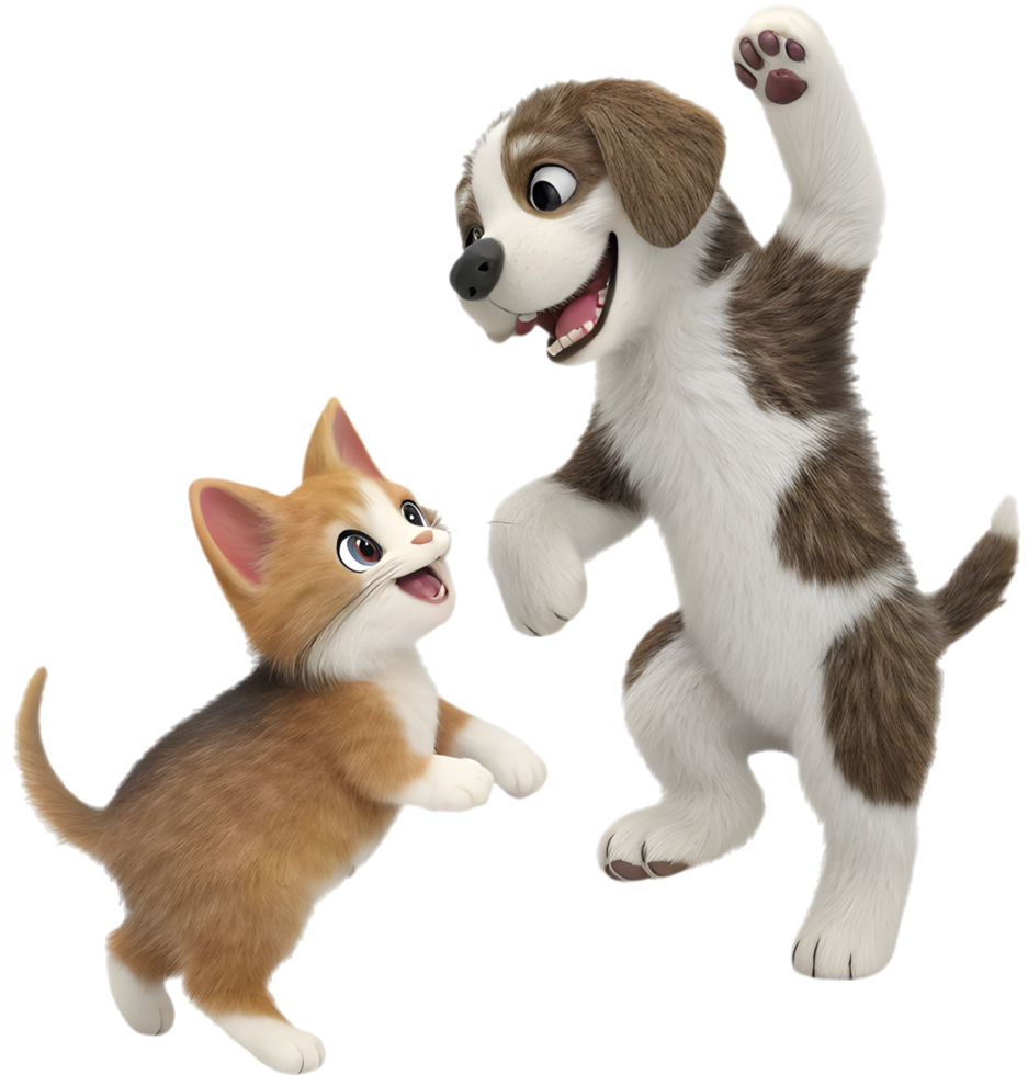 Cheerful Kitten and Puppy Friendship Delightful Time. . png