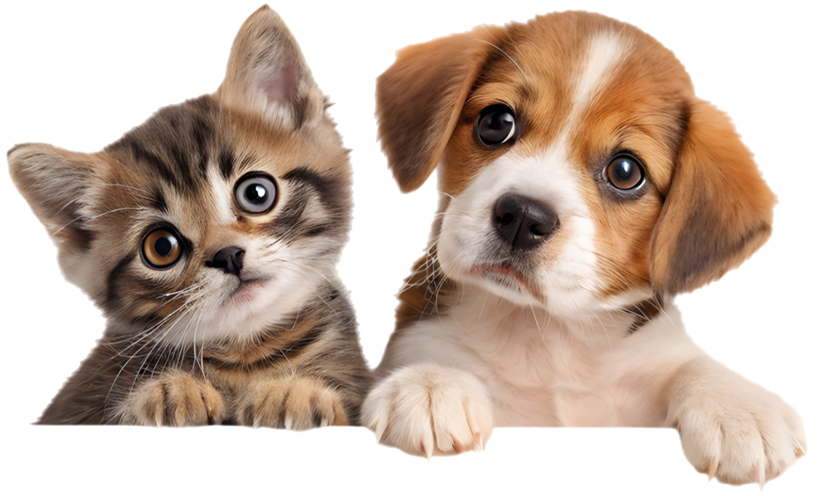 Lovable Kitten and Puppy Cheerful Friendship Scene. . png