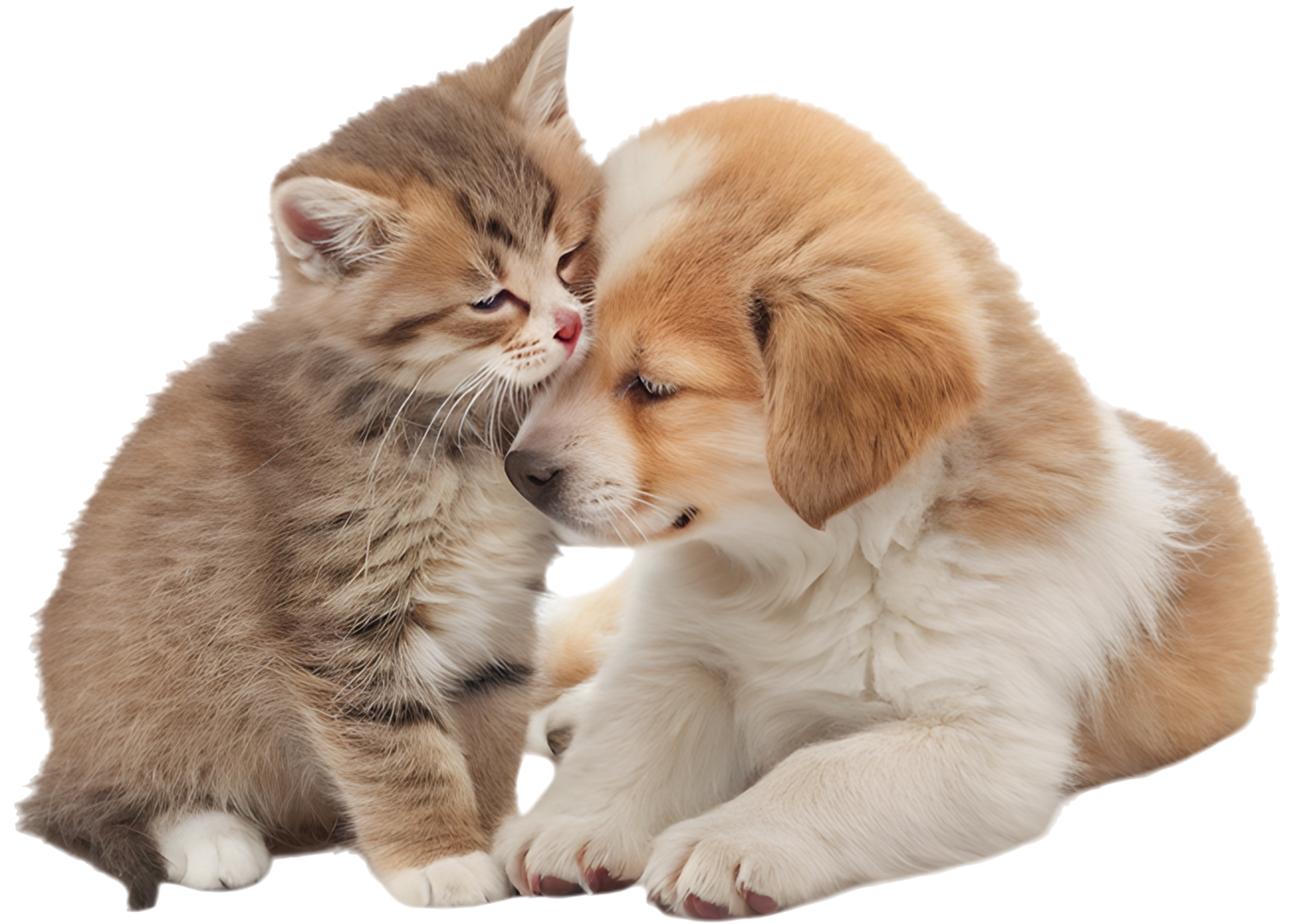 Sweet Connection Kitten and Puppy Looking Lovingly. . png