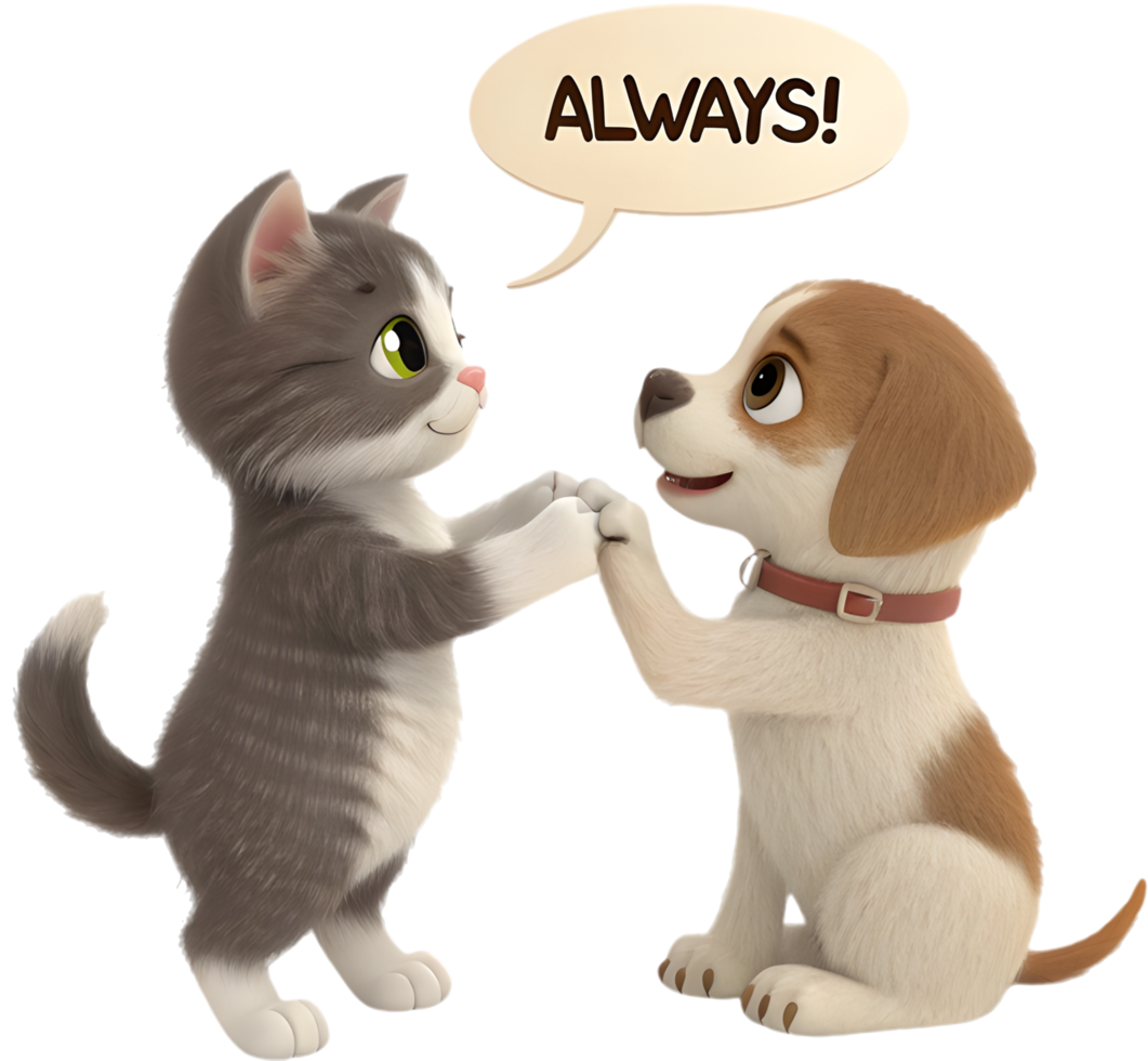 Fluffy Companions Kitten and Puppy Smiling Brightly. . png