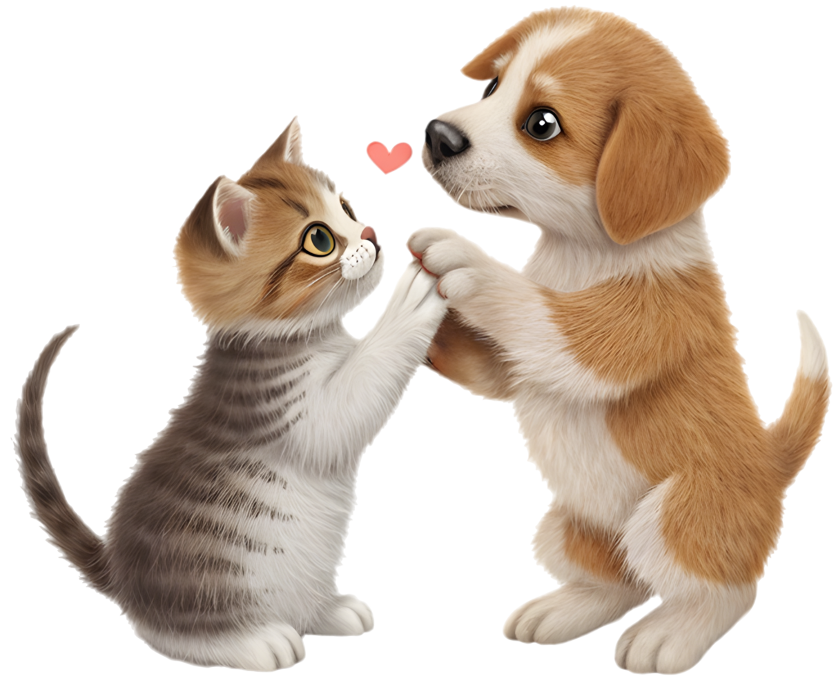 Joyful Couple Kitten and Puppy Living Happily. . png