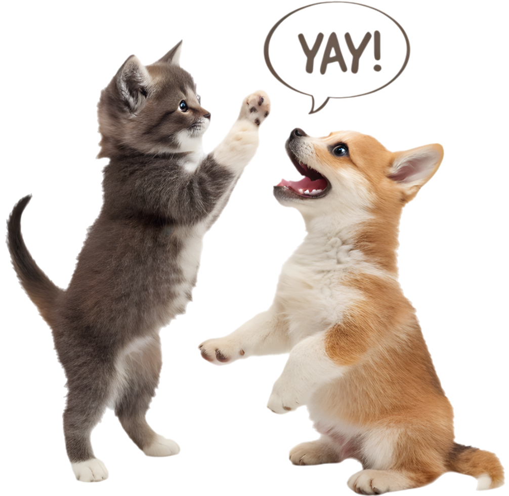 Cozy Moment Kitten and Puppy Hugging with Joy. . png