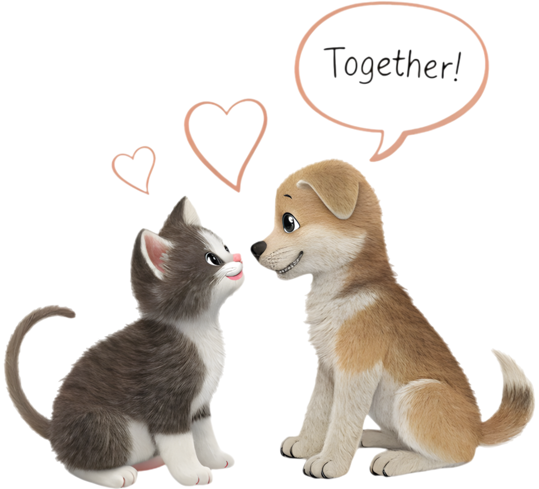 Funny Kitten and Puppy Making Playful Gestures. . png