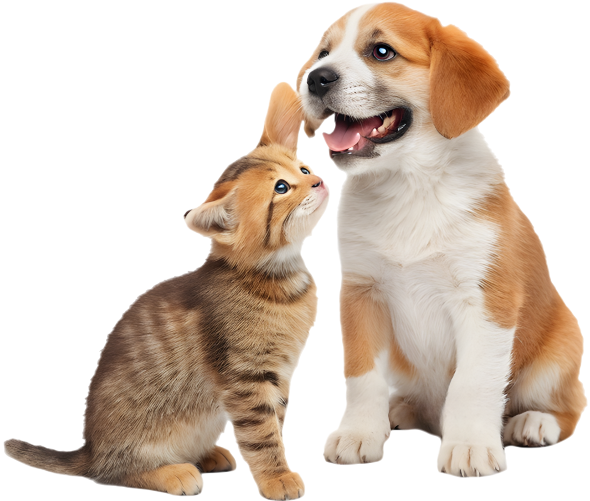 Adorable Pair Kitten and Puppy Smiling in Joy. . png