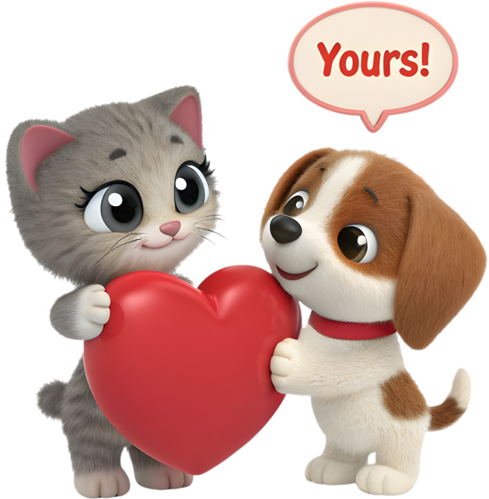 Joyful Kitten and Puppy Smiling Together with Love. . png