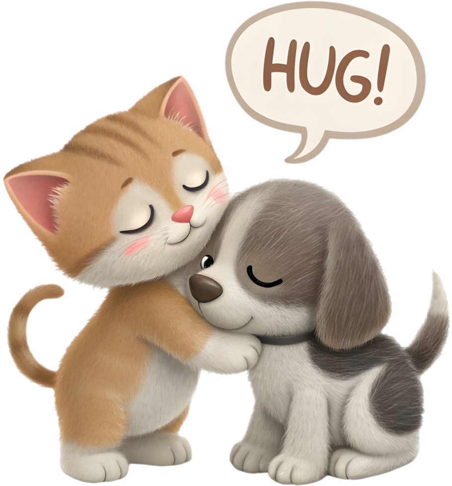 Furry Best Friends Kitten and Puppy Cuddling Softly. . png