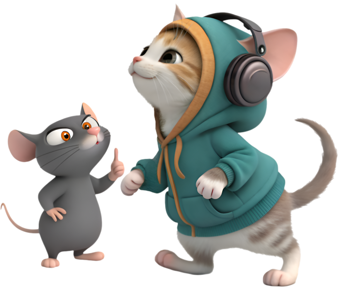 Friendly Kitten And Rat Happy Scene. . png