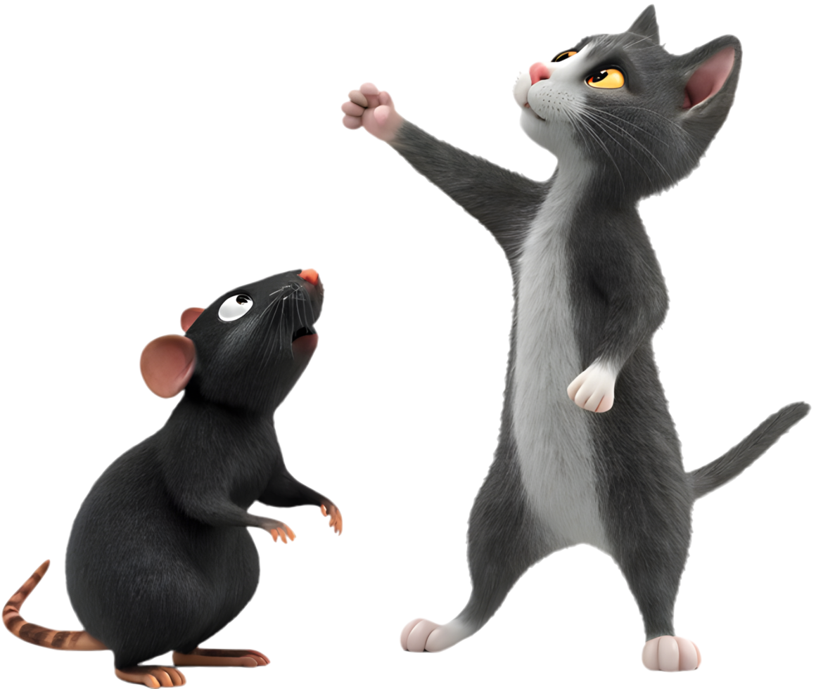 Cute Kitten And Rat Playful Companionship. . png