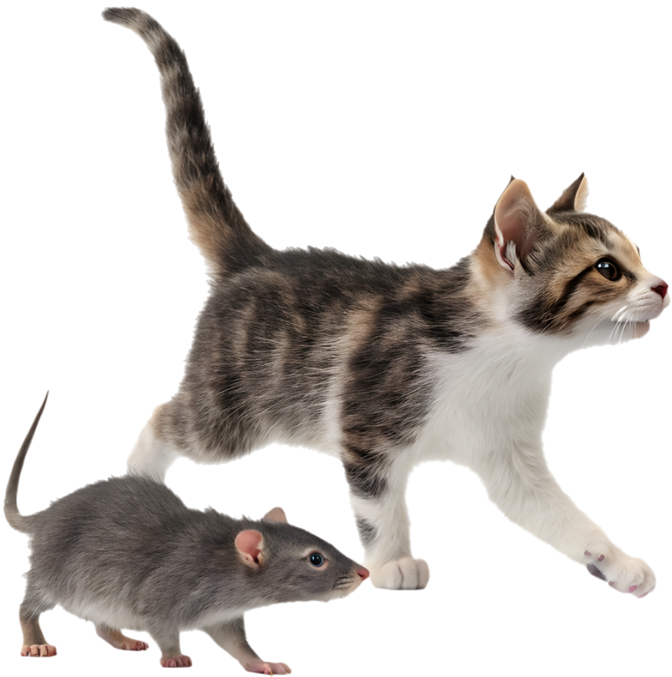 Cuddly Kitten And Rat Whimsical Artwork. . png