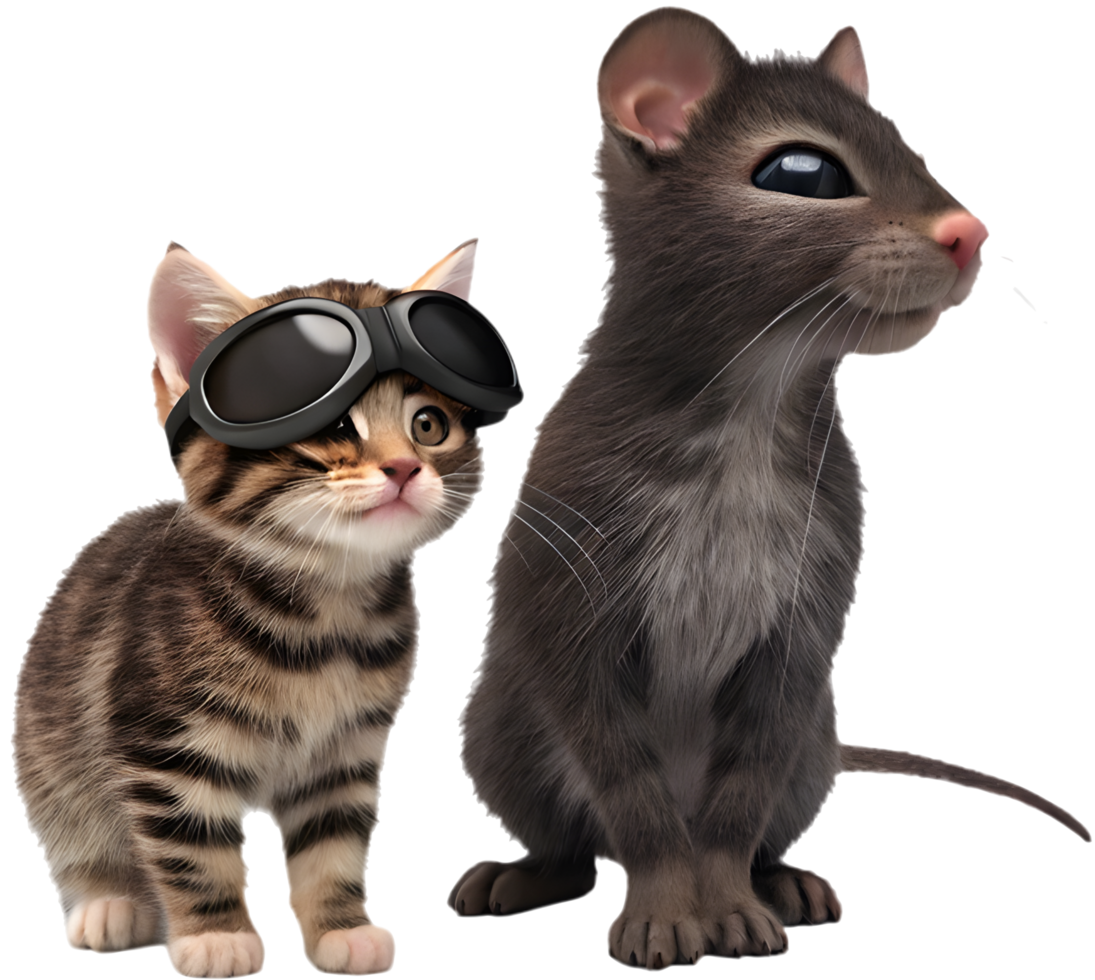 Lovable Kitten And Rat Happy Pose. . png