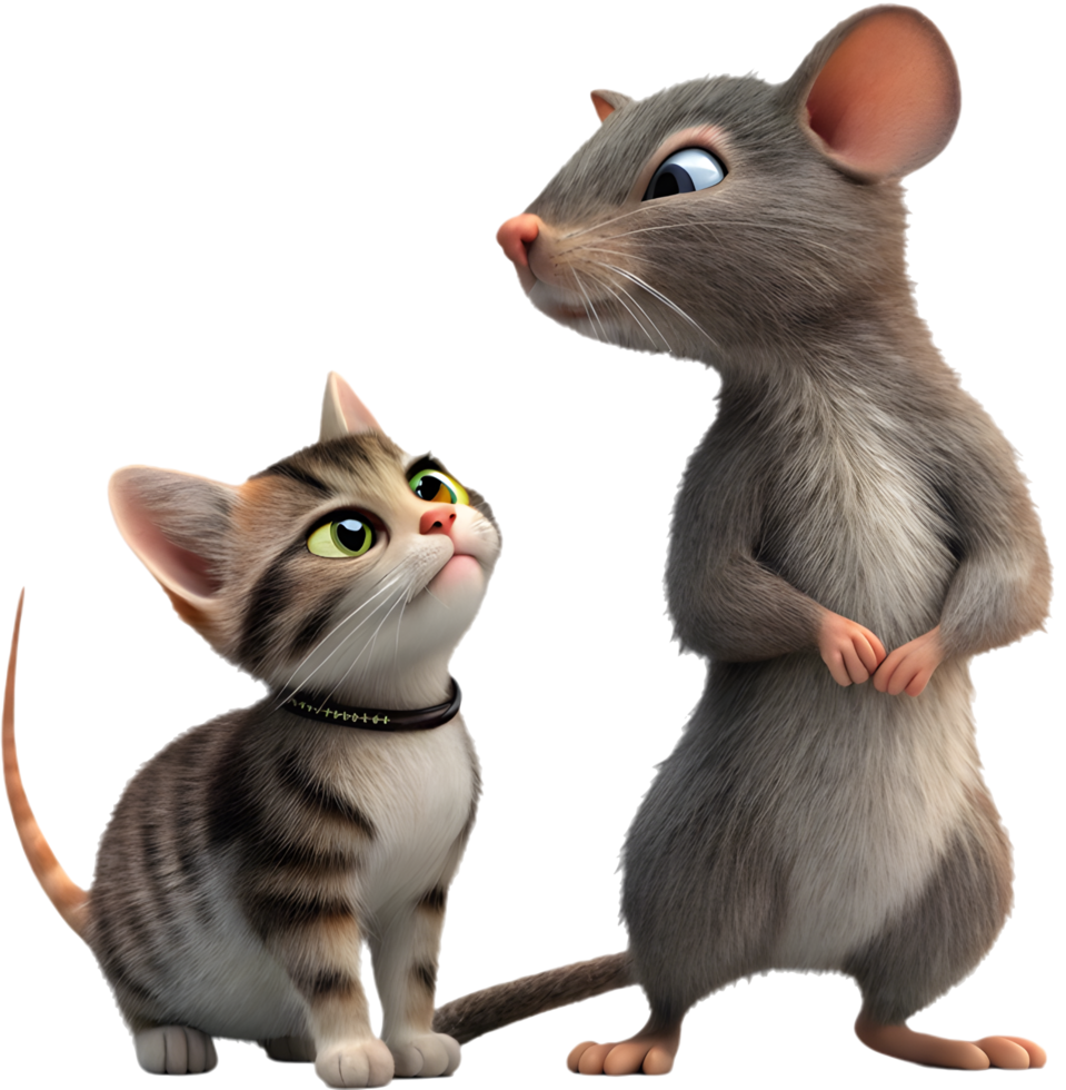 Playful Kitten And Rat Duo Artwork. . png