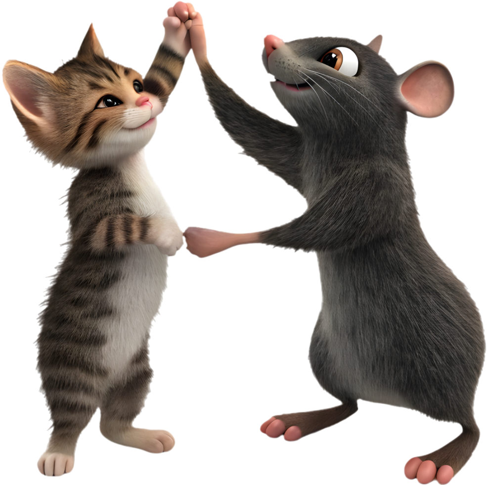 Cute Kitten And Rat Friendship Art. . png